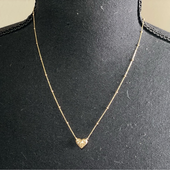 14k gold 18in beaded chain with heart necklace - Picture 7 of 12